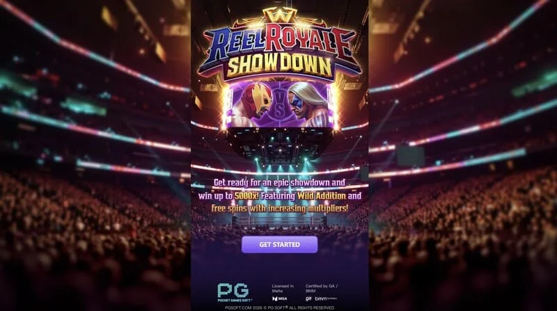 Reel Royale Showdown - hlavní obrazovka s válci a třemi sloty Wild Addition